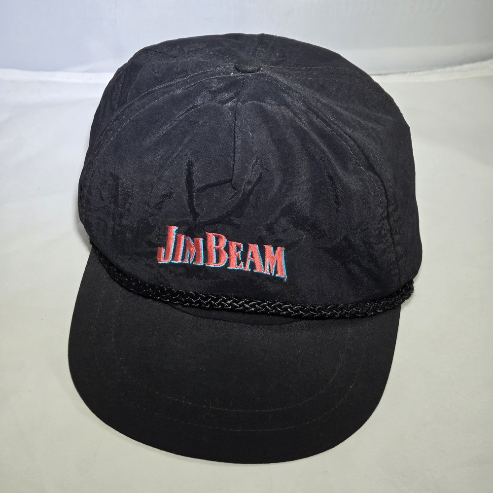 Vintage Jim Beam Bourbon Whiskey Nylon Rope Snapback Hat Cap Spring Break Black‎